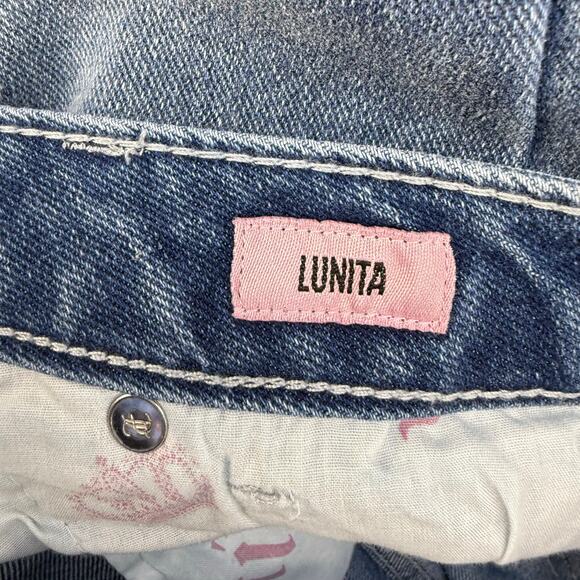 Juicy Couture Jeans Women's 7/28 Blue Lunita Wide Leg Rhinestone Logo Flare NWT - Picture 6 of 14